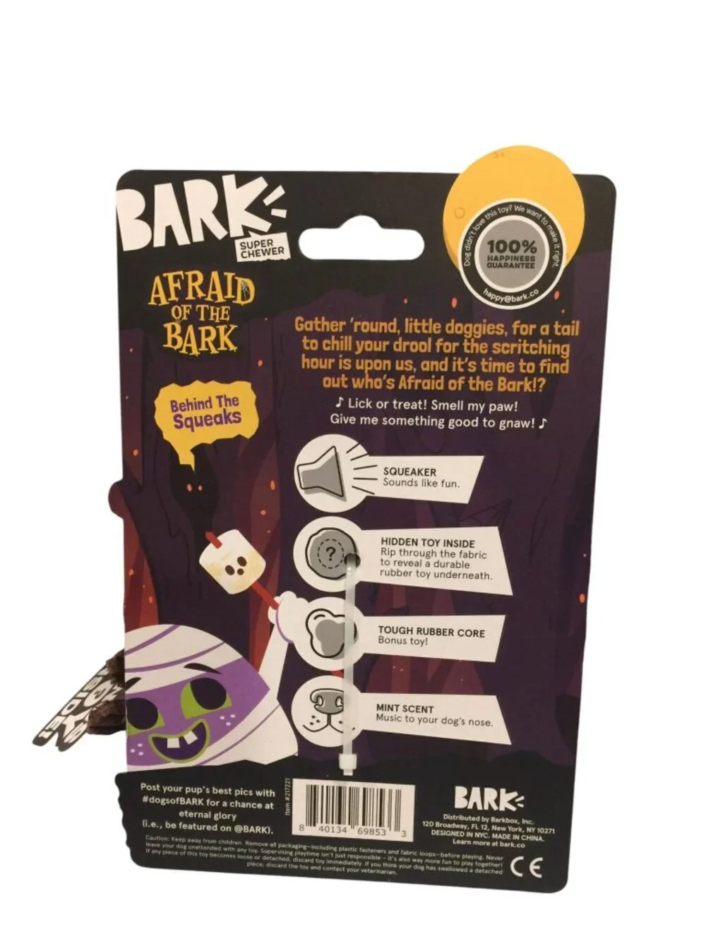 BARK Super Chewer W & W's Candy Hidden Toy Plush Dog Toy Squeak Afraid of the B
